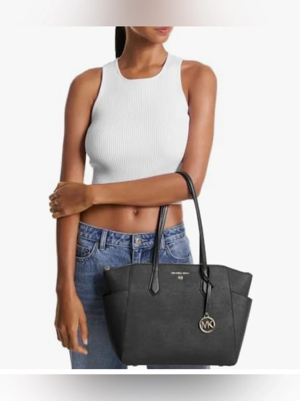 Michael Kors Black Saffiano Leather Tote with MK Charm